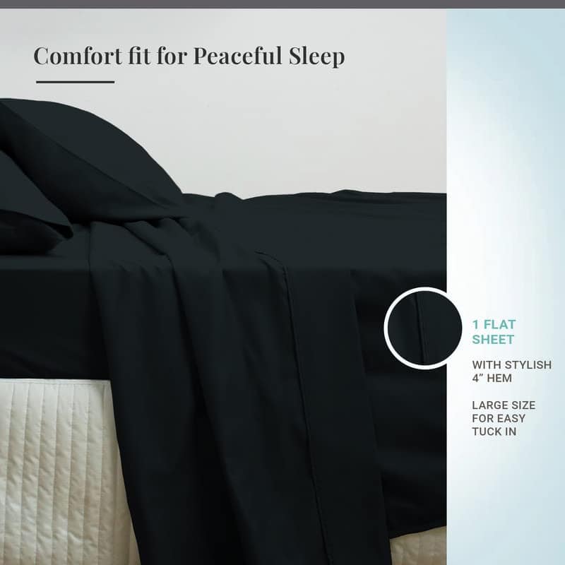 Sábana Plana de Algodón Puro 100% Pizuna King Negro (1 PC), - Imagen 4