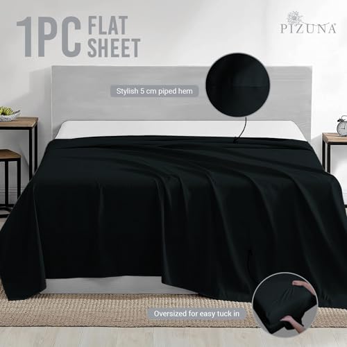 Sábana Plana de Algodón Puro 100% Pizuna King Negro (1 PC), - Imagen 10