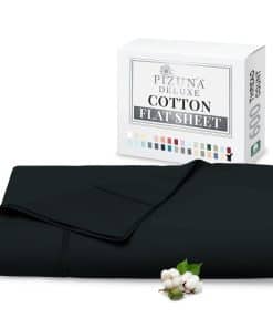 Sábana Plana de Algodón Puro 100% Pizuna King Negro (1 PC),