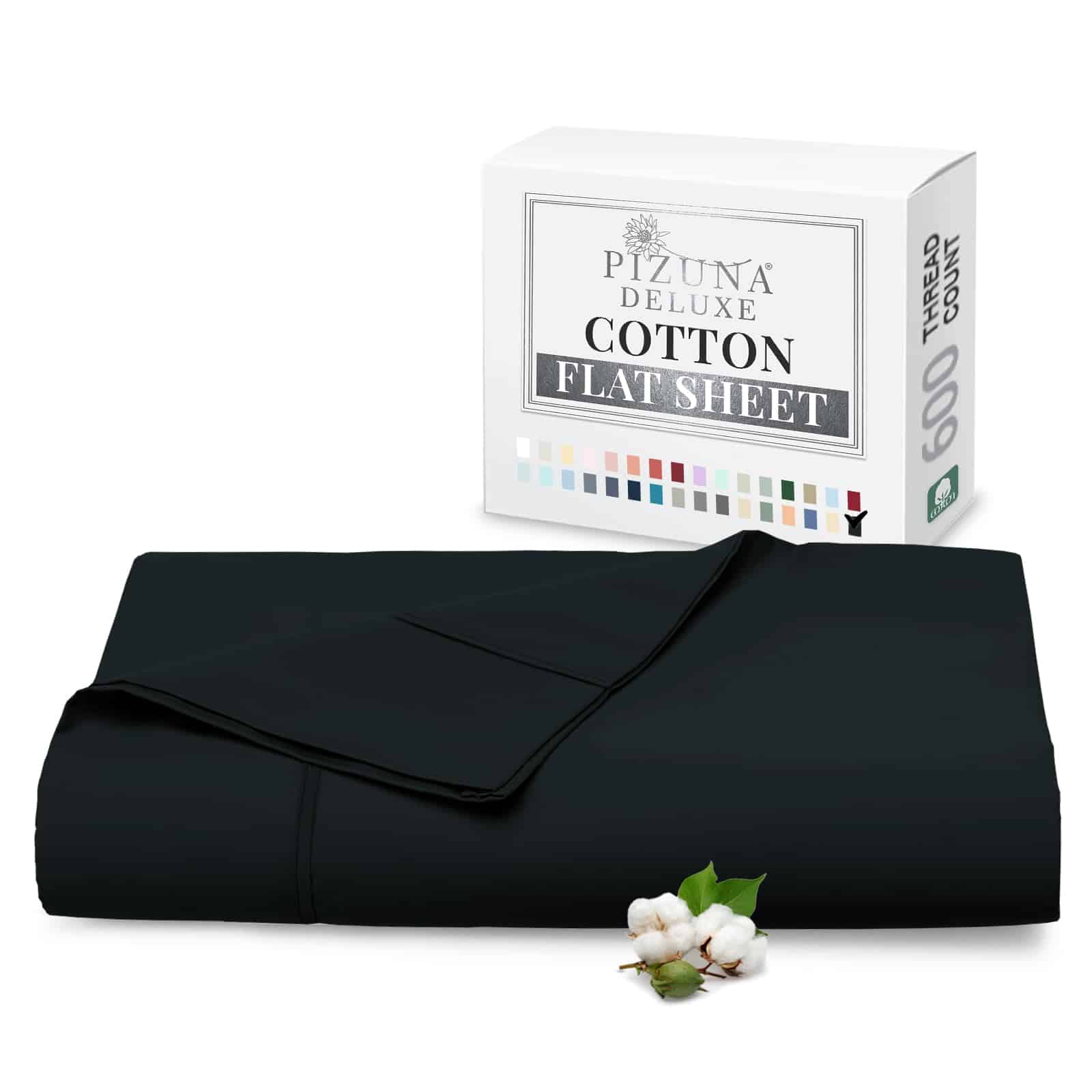 Sábana Plana de Algodón Puro 100% Pizuna King Negro (1 PC),