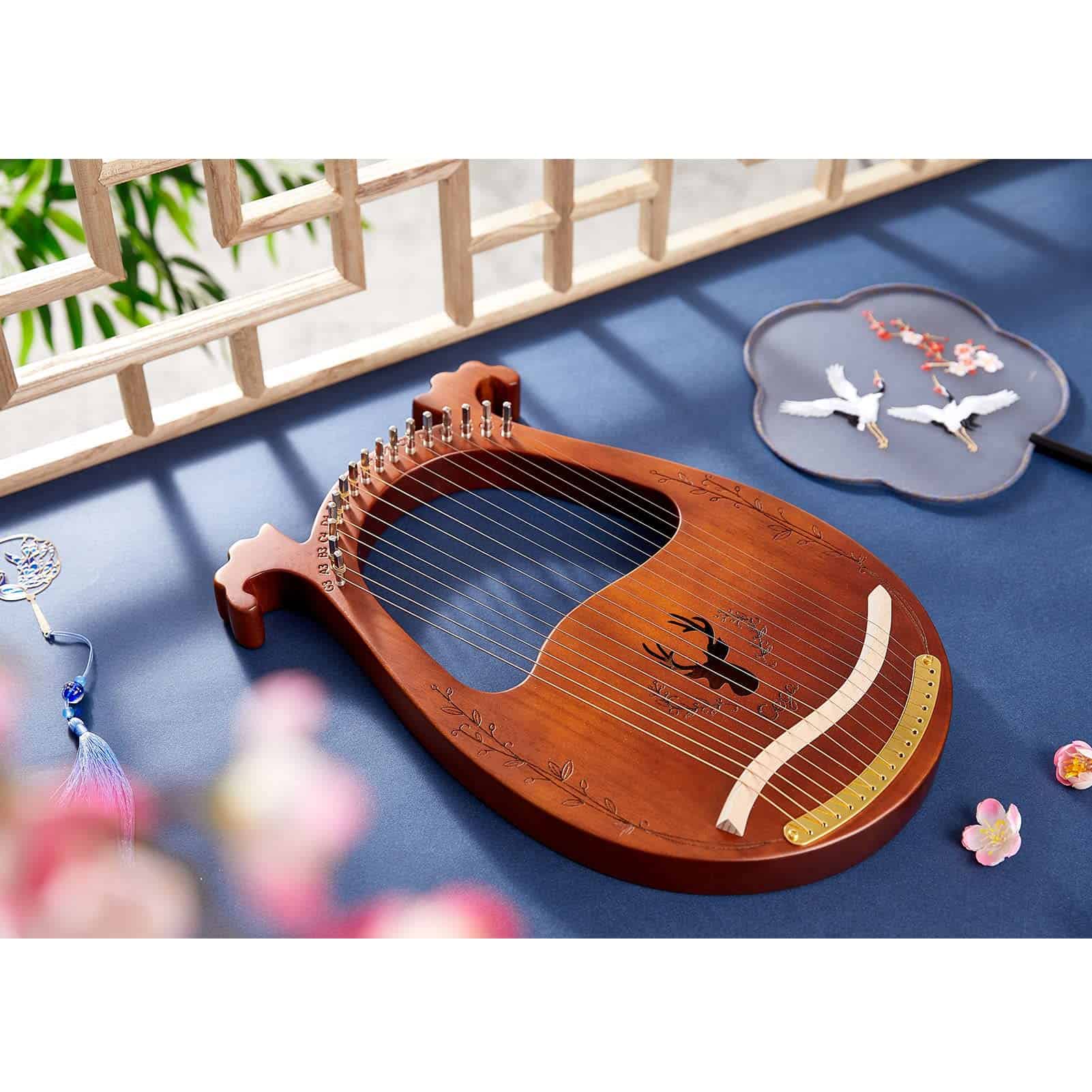Lira Electrónica LvPets de 16 Cuerdas de Metal en Caoba con - Imagen 5