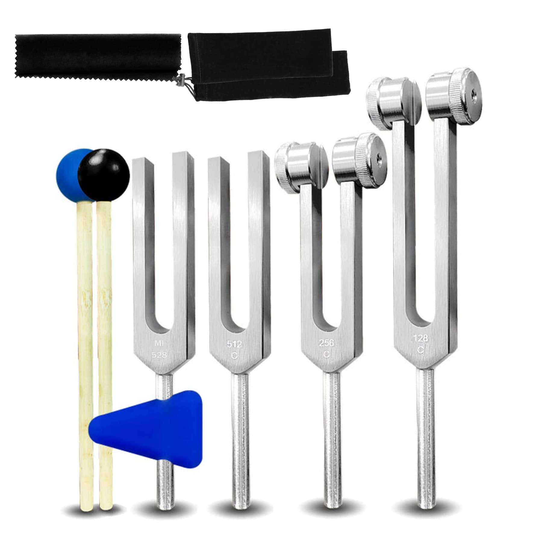 Juego de 4 Diapasones 128Hz 256Hz 512Hz 528Hz para Sanación