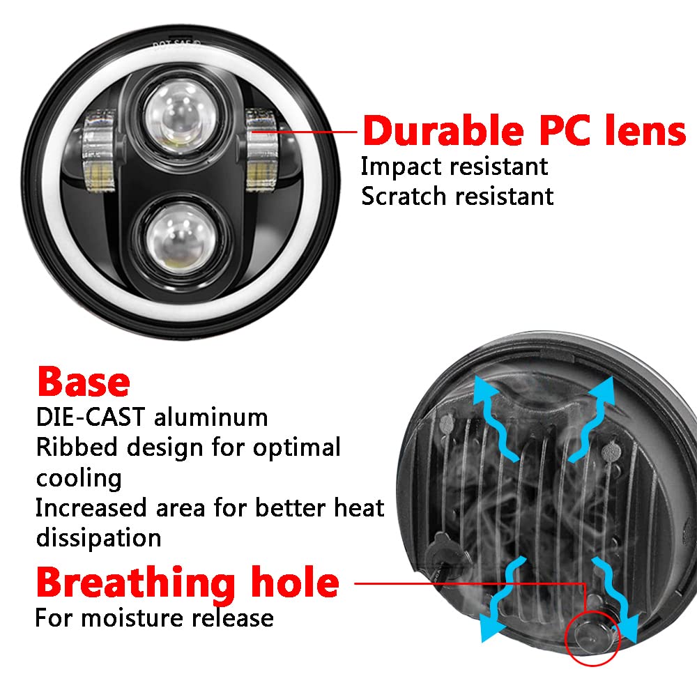 AMUNIESUN 4pcs Faros de 5 3/4" 5.75 pulgadas con Luz Alta - Imagen 6