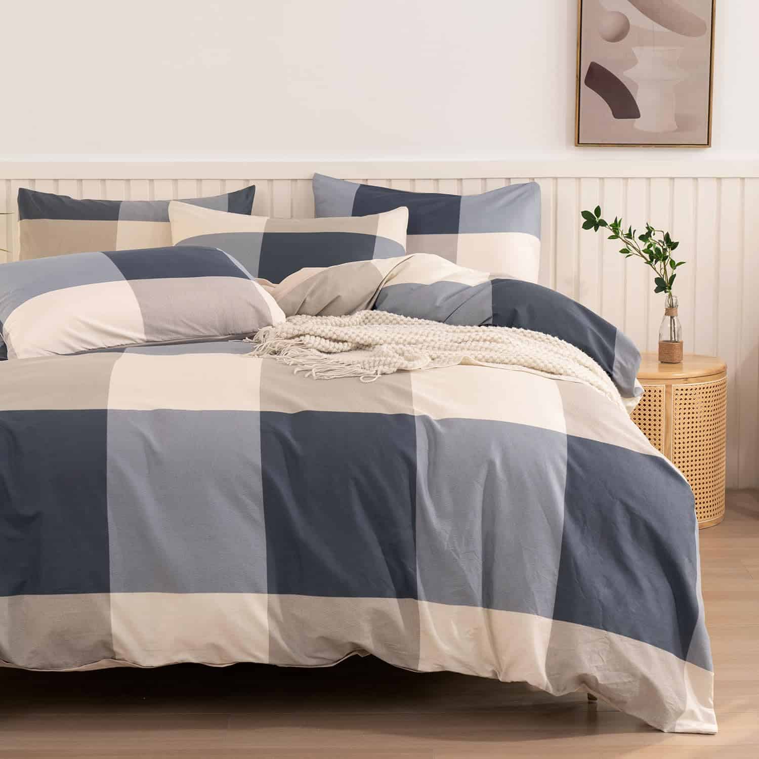 Funda de Edredón a Cuadros para Cama Individual, 100%