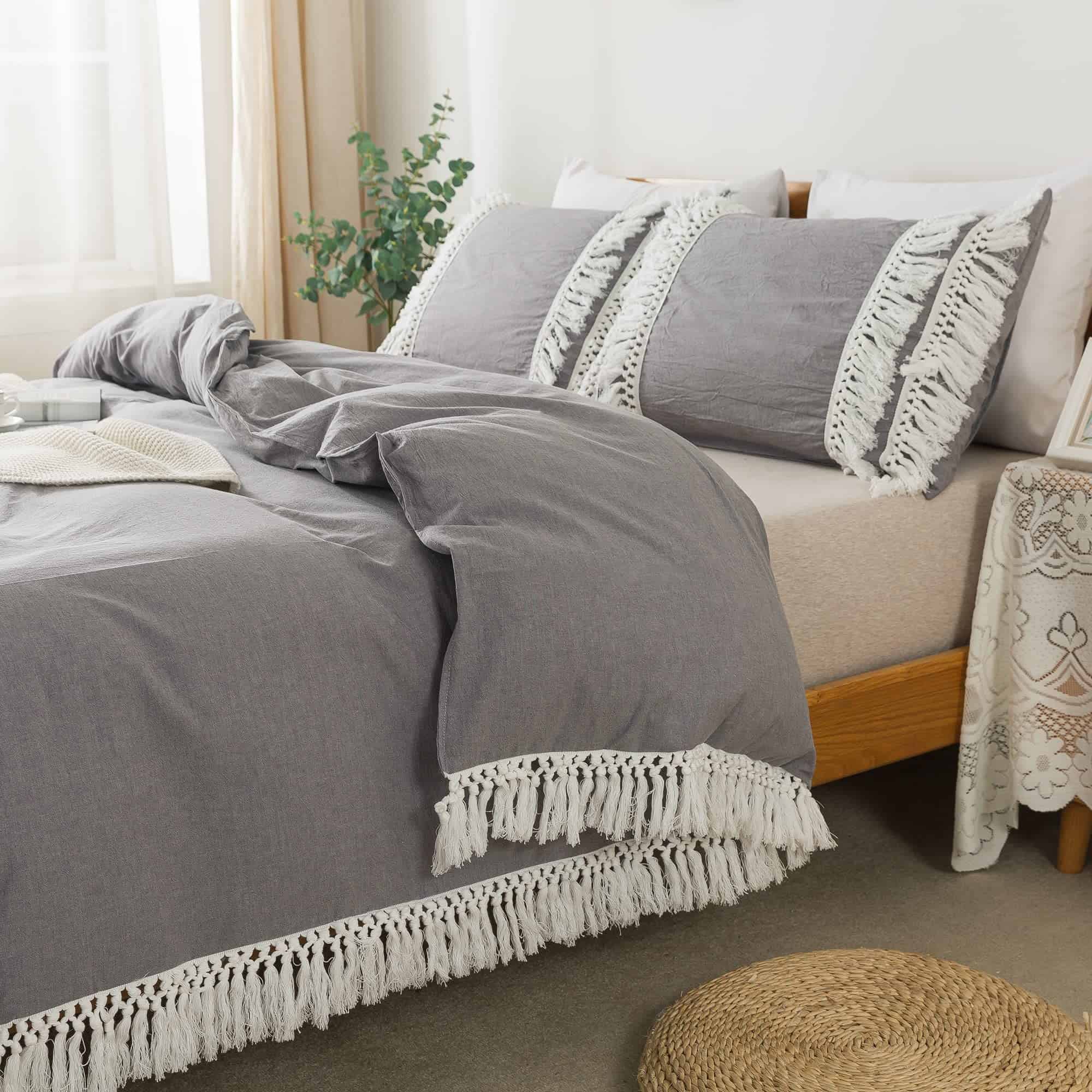 Juego de Funda de Edredón Boho con Borlas Completo 3 Pzas