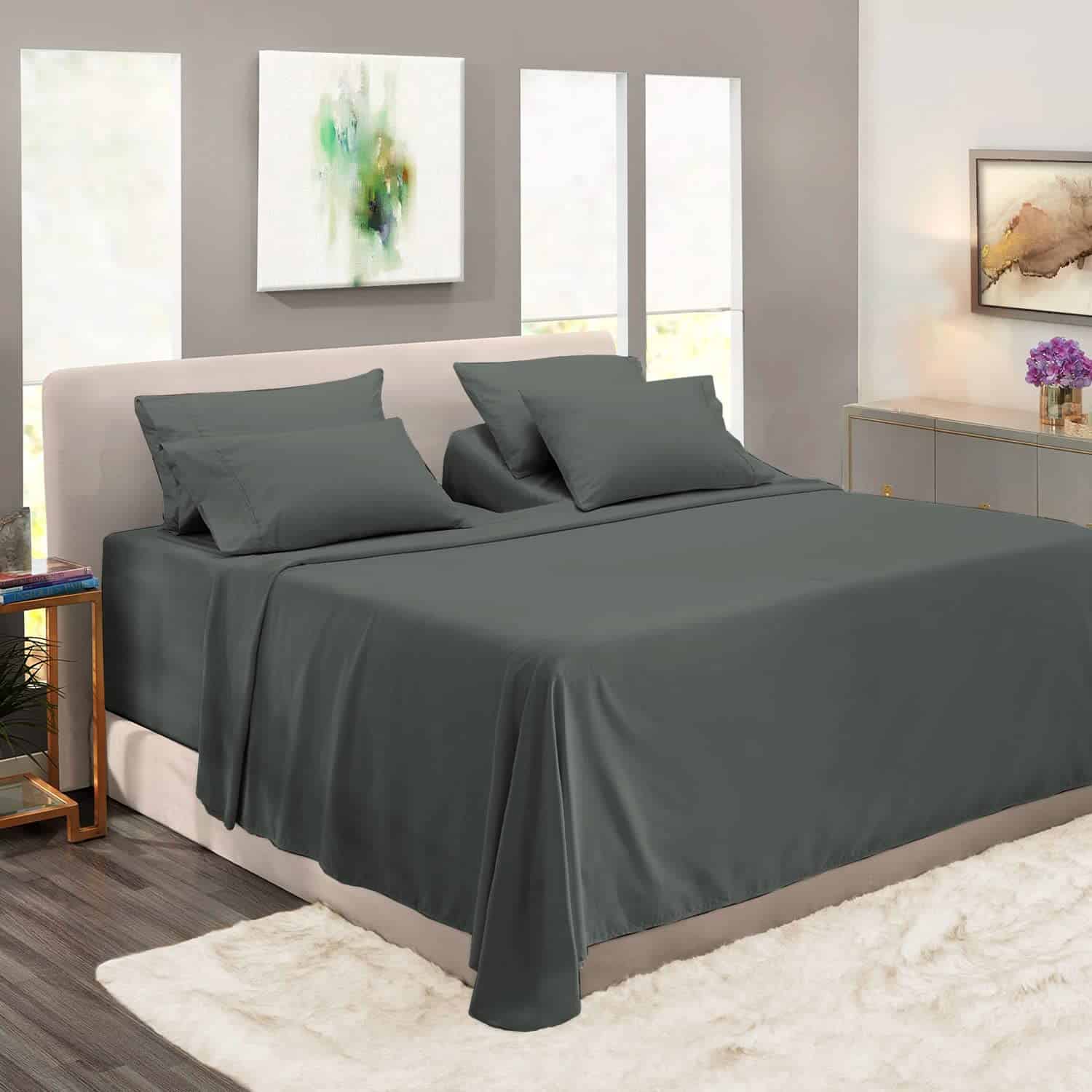 Juego de sábanas 100% algodón puro Split King Dark Grey,