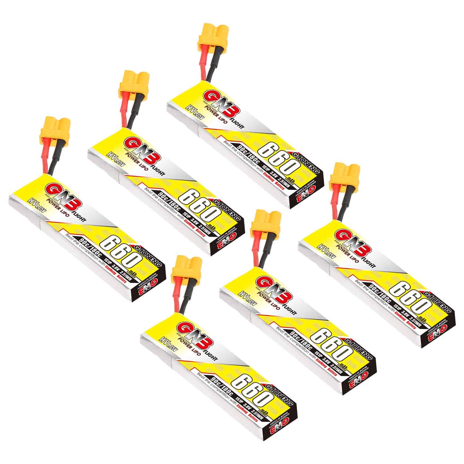GAONENG 6pcs GNB 1S LiPo 3.8V HV 660mAh 650mAh 600mAh 90C