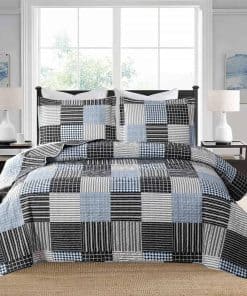 Juego de colcha de retazos estilo vintage Hailea en azul y