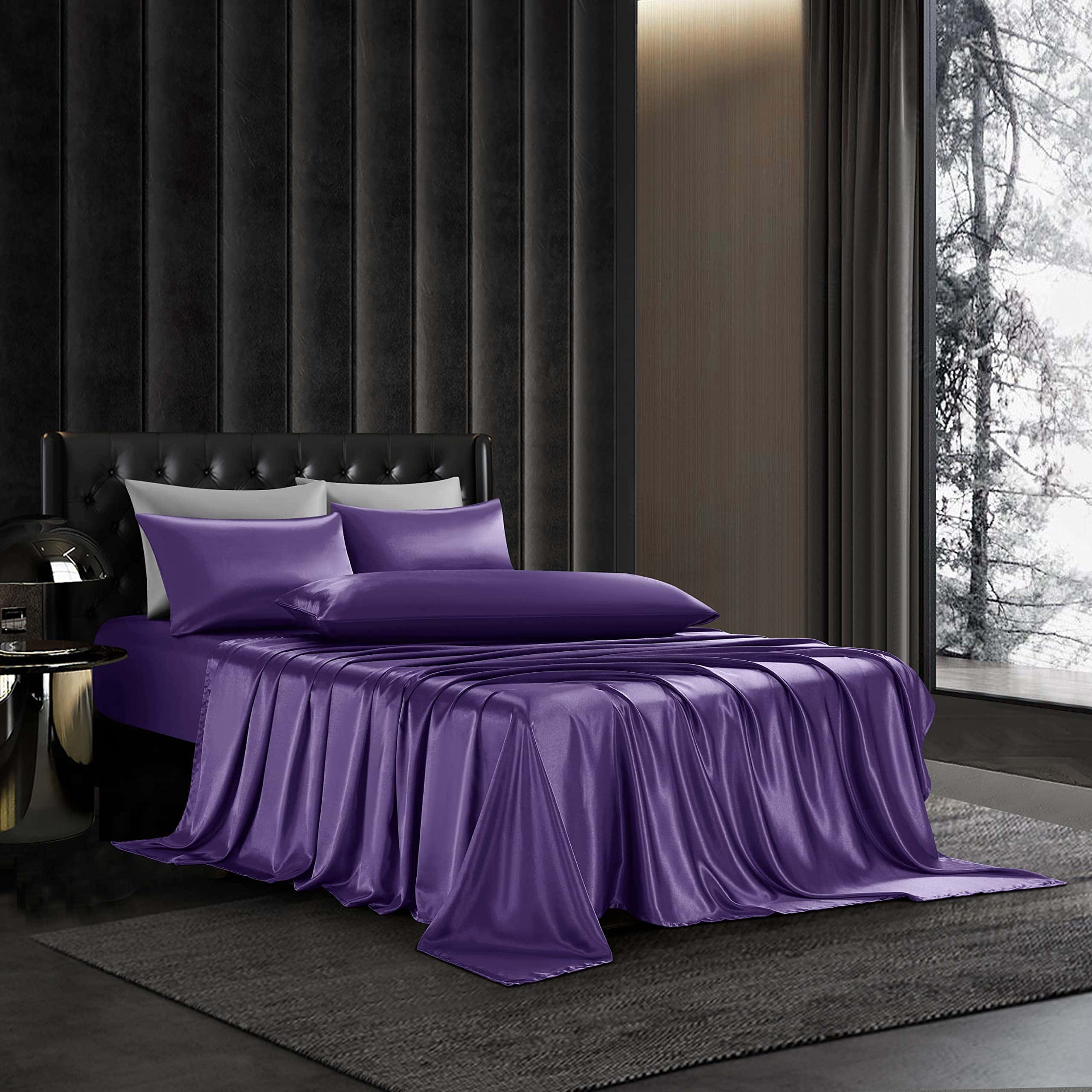 HommxJF Juego de Sábanas de Satén Morado de 5 Piezas Tamaño - Imagen 3