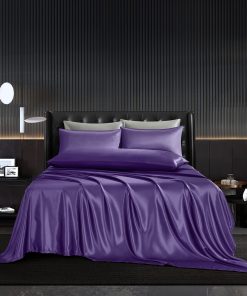 HommxJF Juego de Sábanas de Satén Morado de 5 Piezas Tamaño