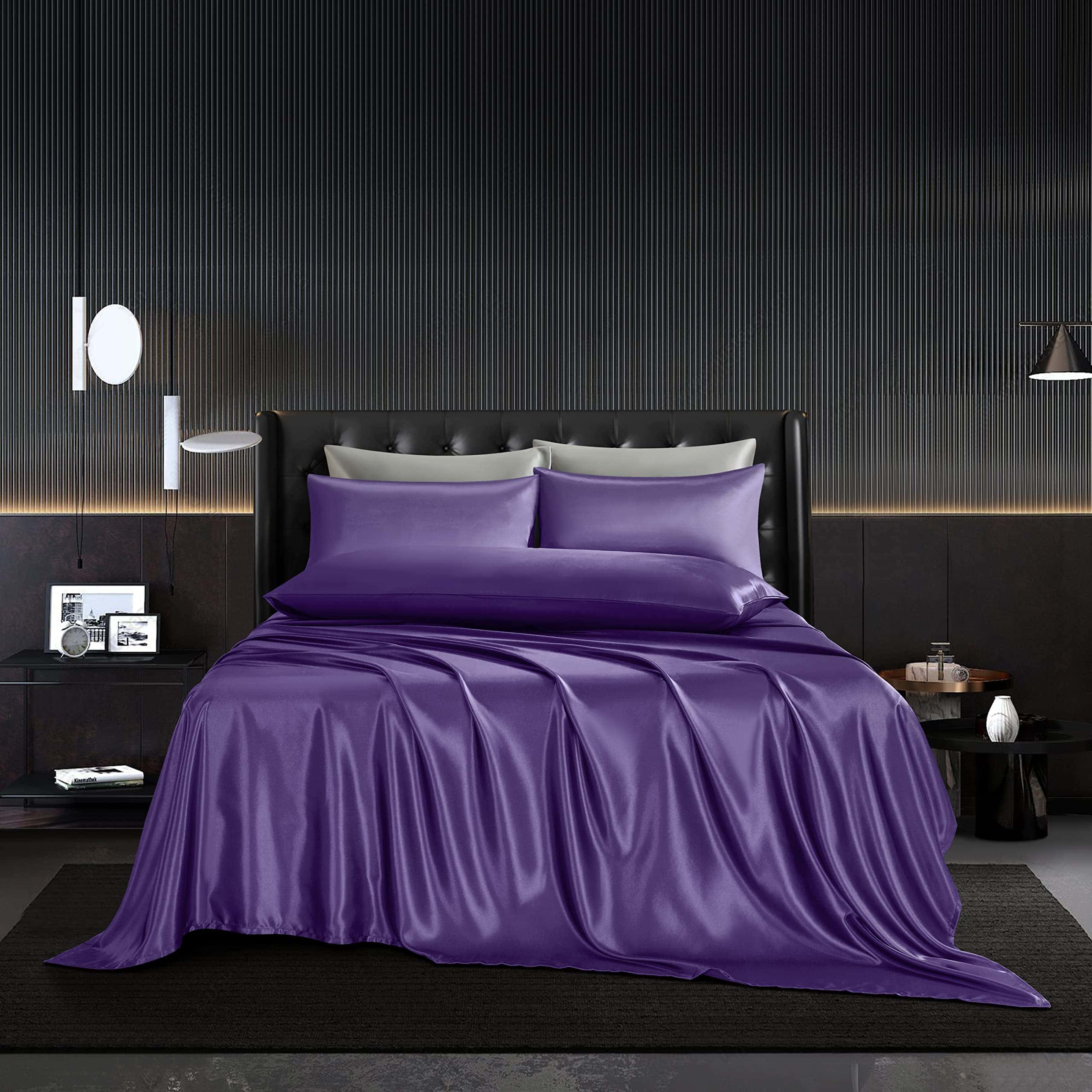 HommxJF Juego de Sábanas de Satén Morado de 5 Piezas Tamaño