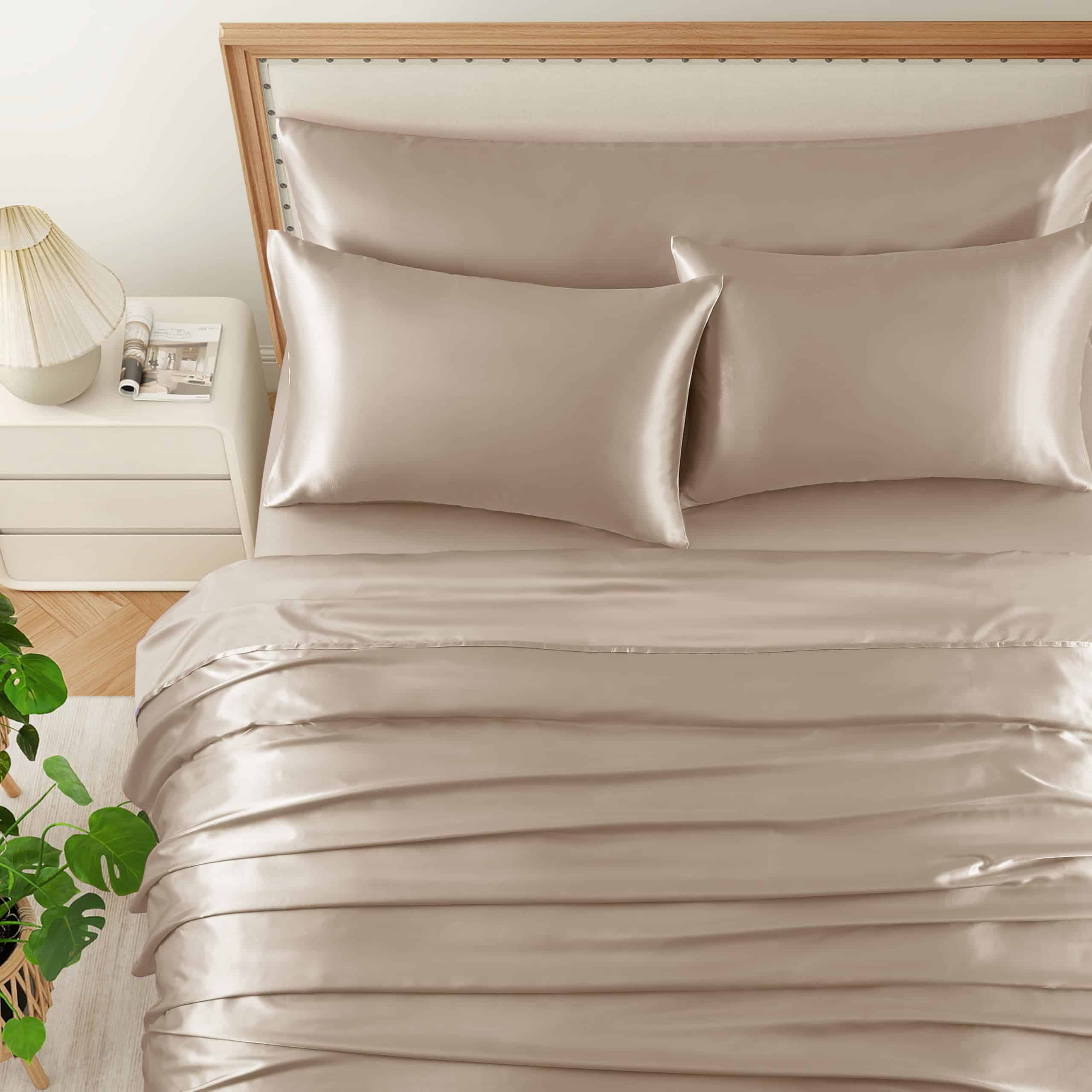 Juego de Sábanas de Satén HommxJF 5 Piezas -Taupe - Imagen 4