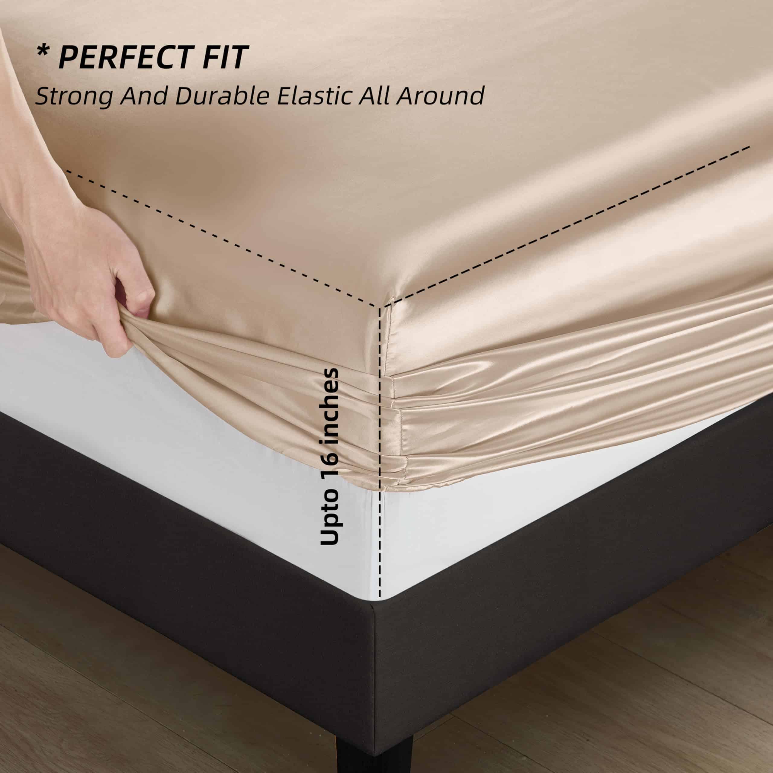 Juego de Sábanas de Satén HommxJF 5 Piezas -Taupe - Imagen 5