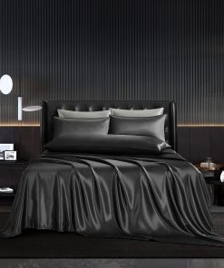 Juego de sábanas de satén negro HommxJF 5 piezas - Juego de