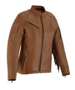 Chamarra de Cuero "Roxy" para Mujer con Flecos y Trabajo de