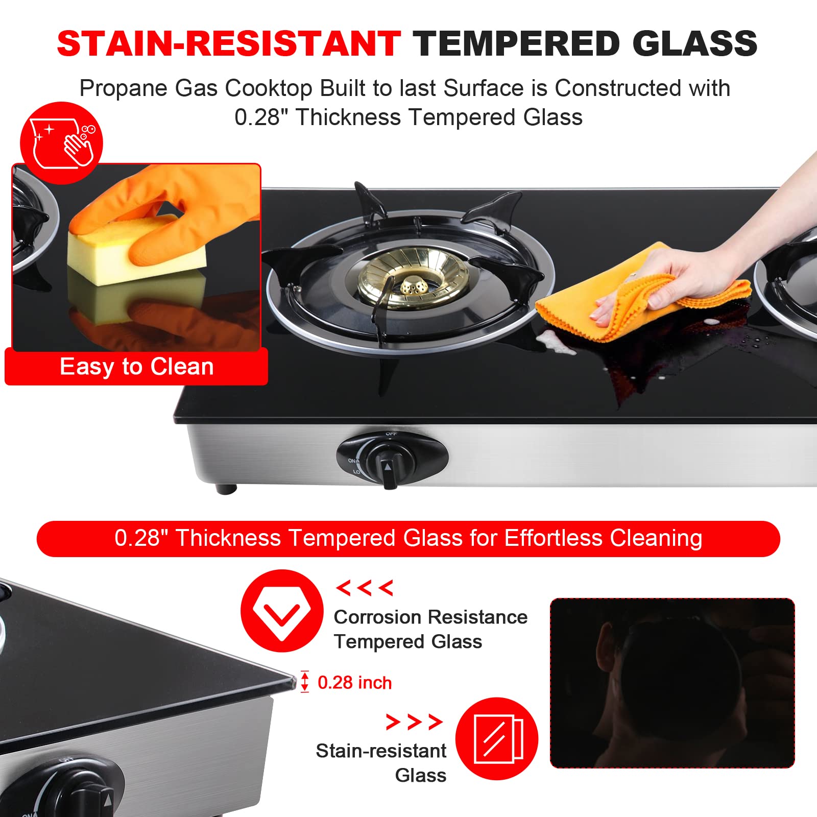 Estufa de gas propano de 2 quemadores, estufa de gas - Imagen 5