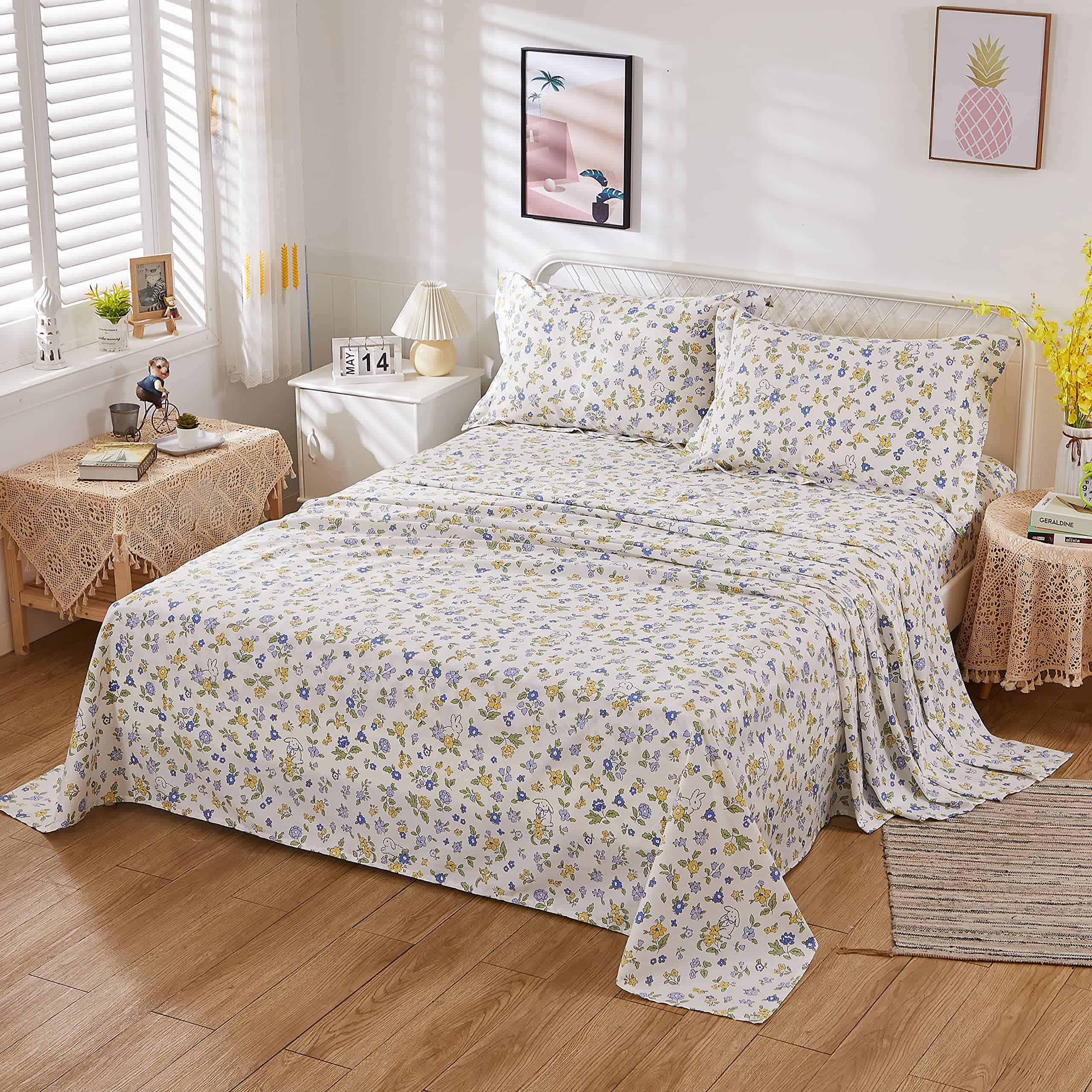 Juego de sábanas Usning Queen con estampado de flores y