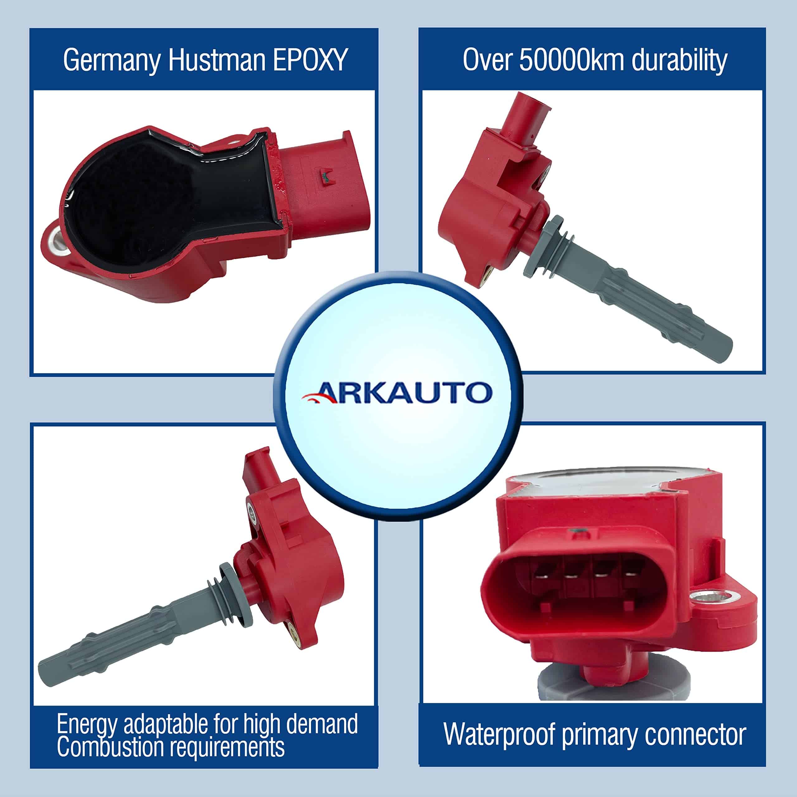 6PCS ARKAUTO HIGH PERFORMANCE RED TOP IGNITION COILS - Imagen 3