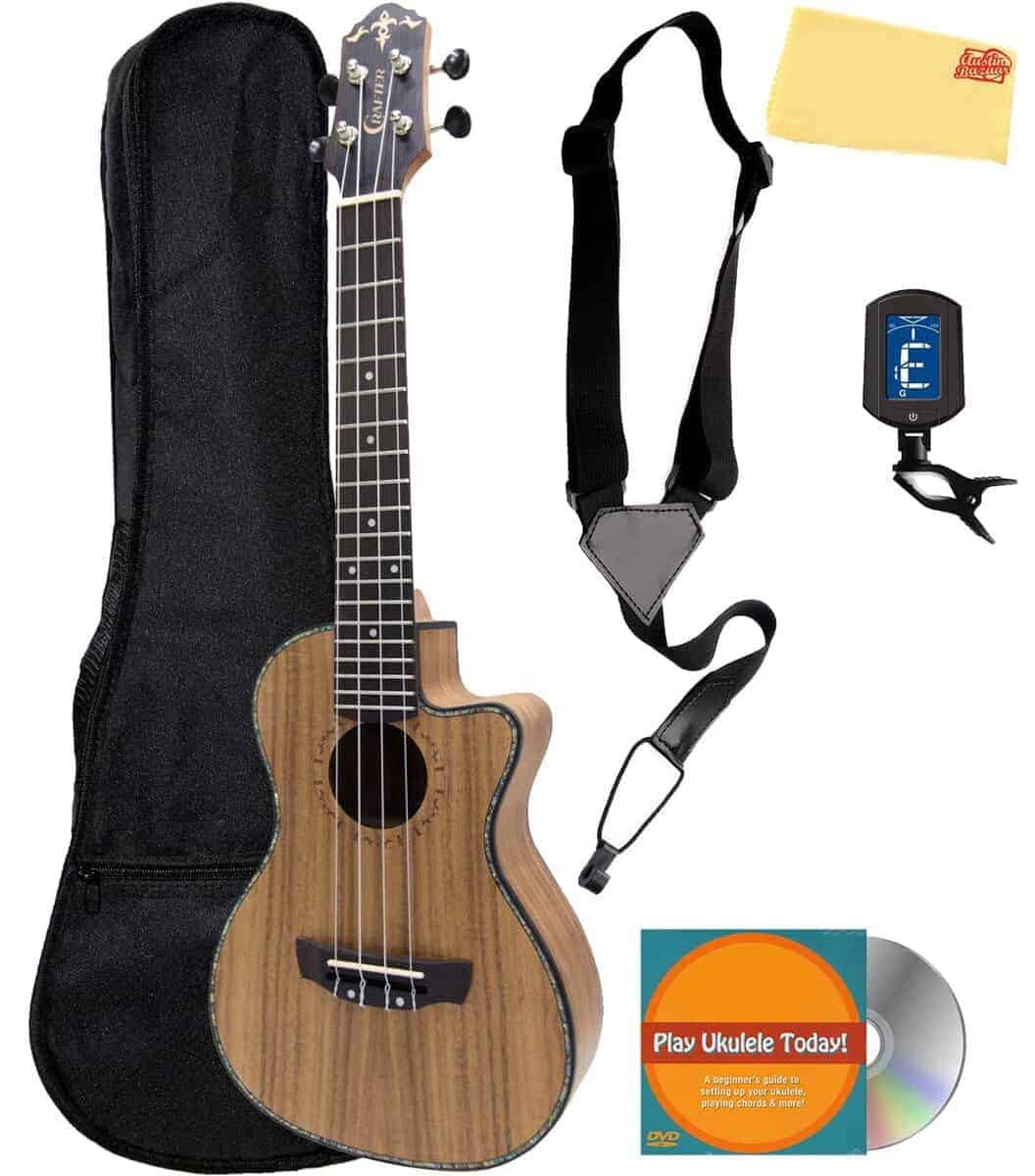 Crafter UC-250C Bundle de Ukulele Concert Koa con Bolsa de
