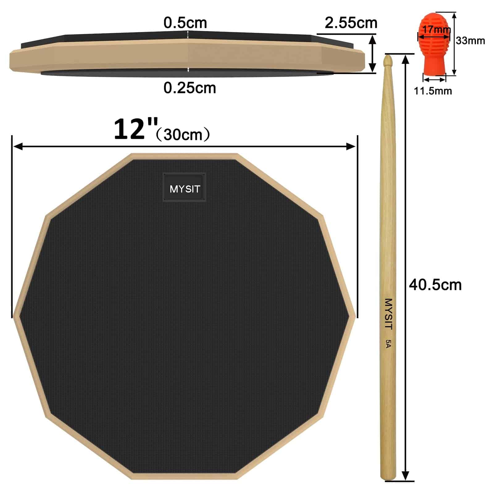 MySit Set de Pad de Práctica de Tambor de 12 -Naranja - Imagen 4