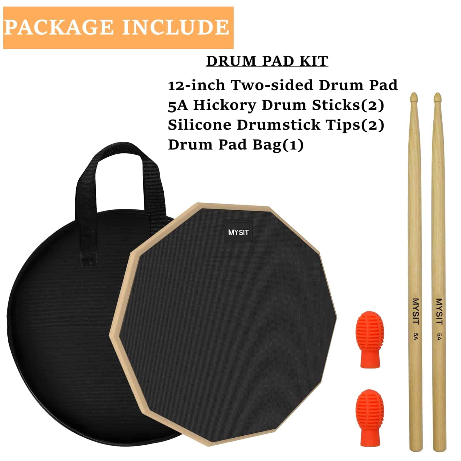 MySit Set de Pad de Práctica de Tambor de 12 -Naranja - Imagen 3