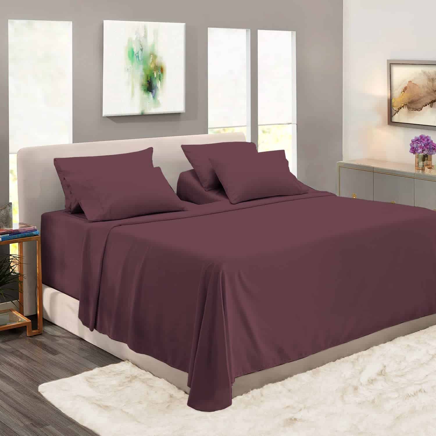 Juego de Sábanas 100% Algodón Puro Split King Morado