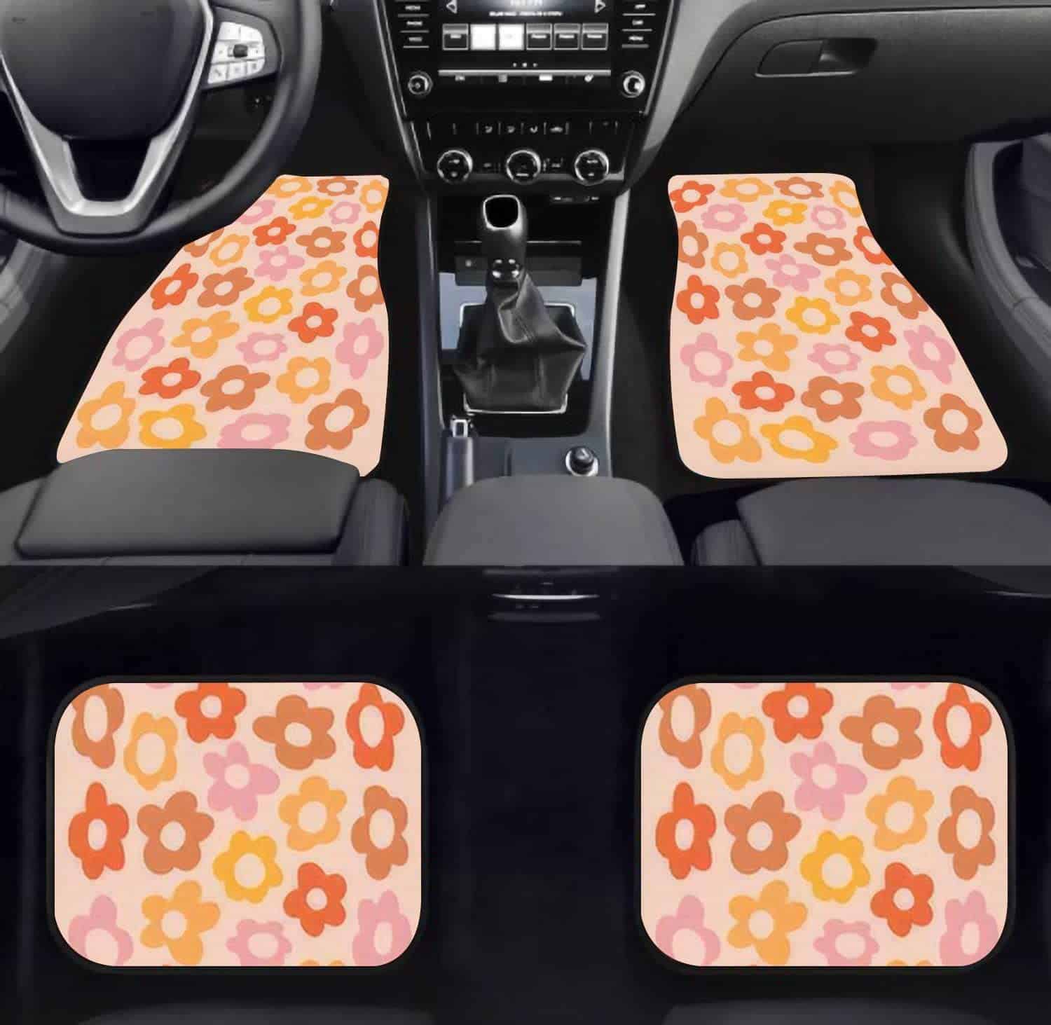 Tapetes de Piso de Coche de Flores Groovy Vintage Dibujo - Imagen 4