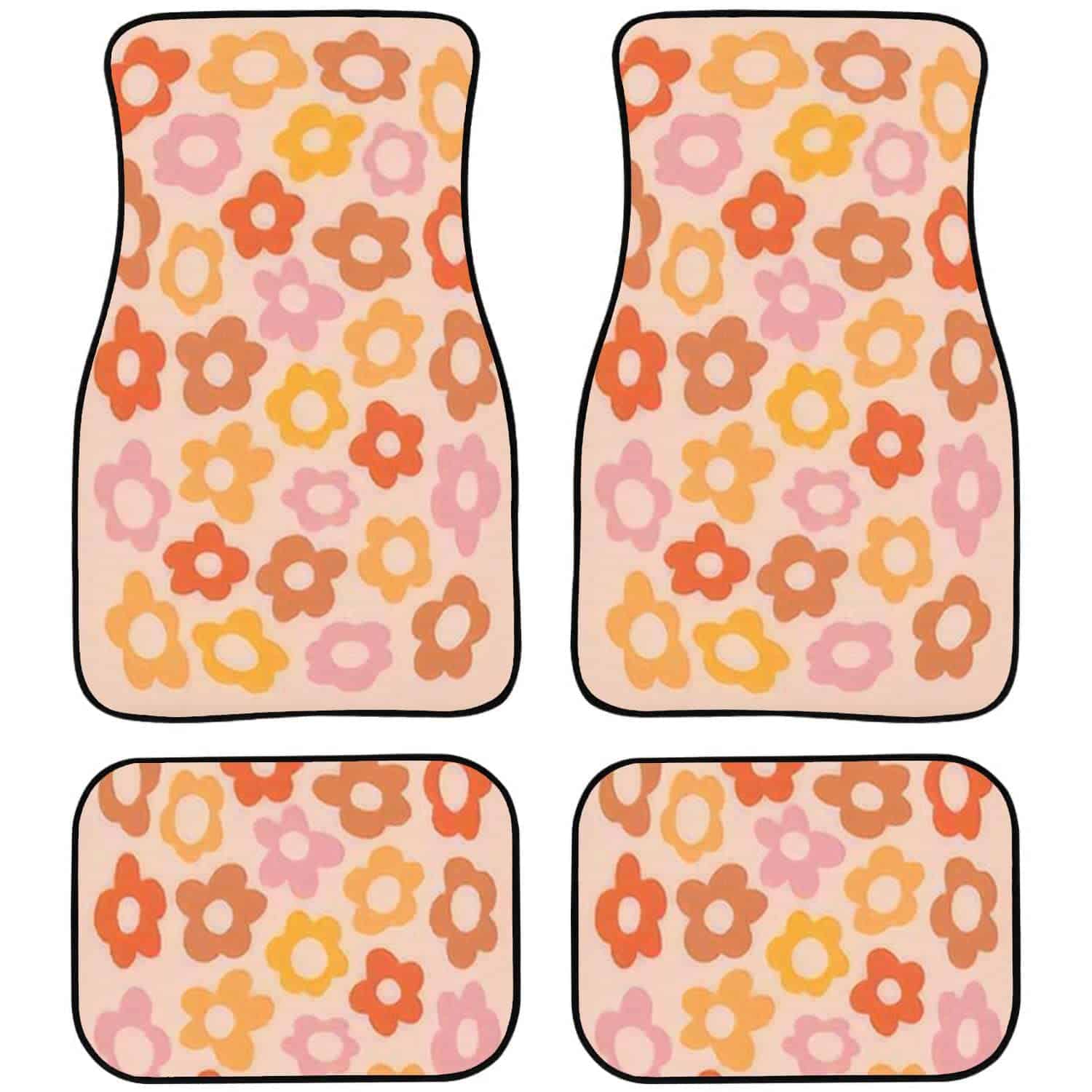 Tapetes de Piso de Coche de Flores Groovy Vintage Dibujo