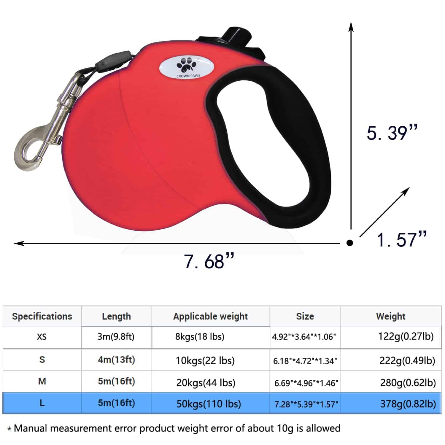 Correa retráctil para perros CROWN PAWS de 16 pies para - Imagen 3