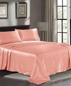 Juego de Sábanas de Satén California King [4 Piezas, Rosa