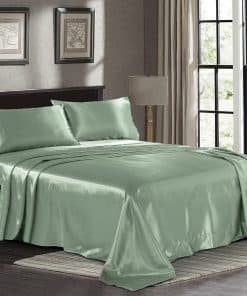 Sábanas de Satén King [Juego de 4, Color Champagne Green] -