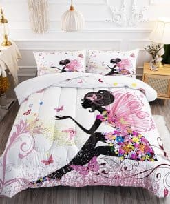 Juego de edredón de hada de mariposa y flor romántica para