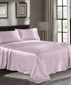 Juego de sábanas de satén king [4 piezas, rosa champán]