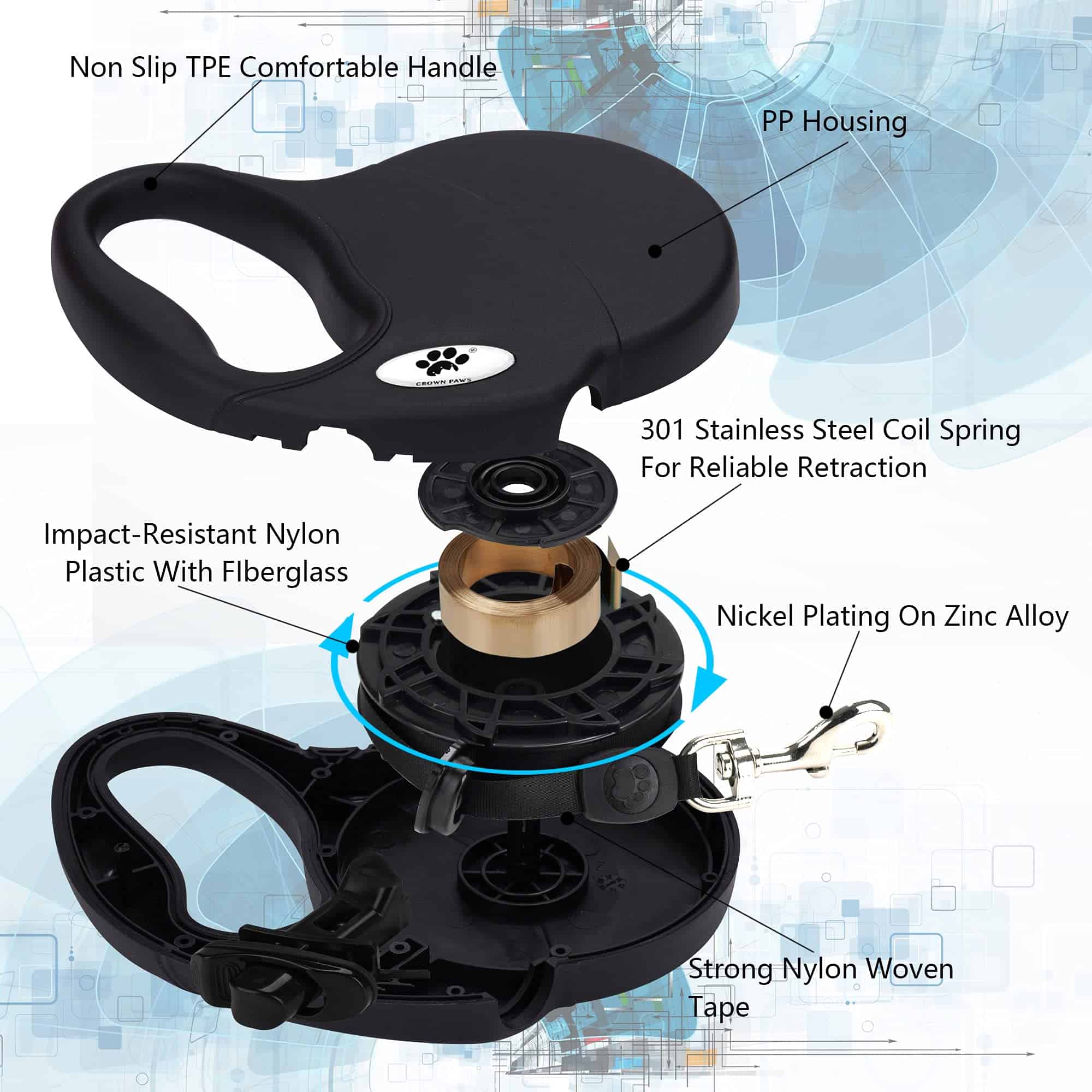 Correa retráctil para perros CROWN PAWS de 16 pies para - Imagen 6