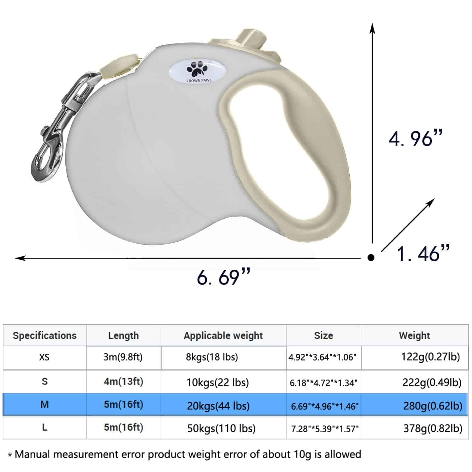 Correa para Perros Retráctil CROWN PAWS de 16 pies, Correa - Imagen 3