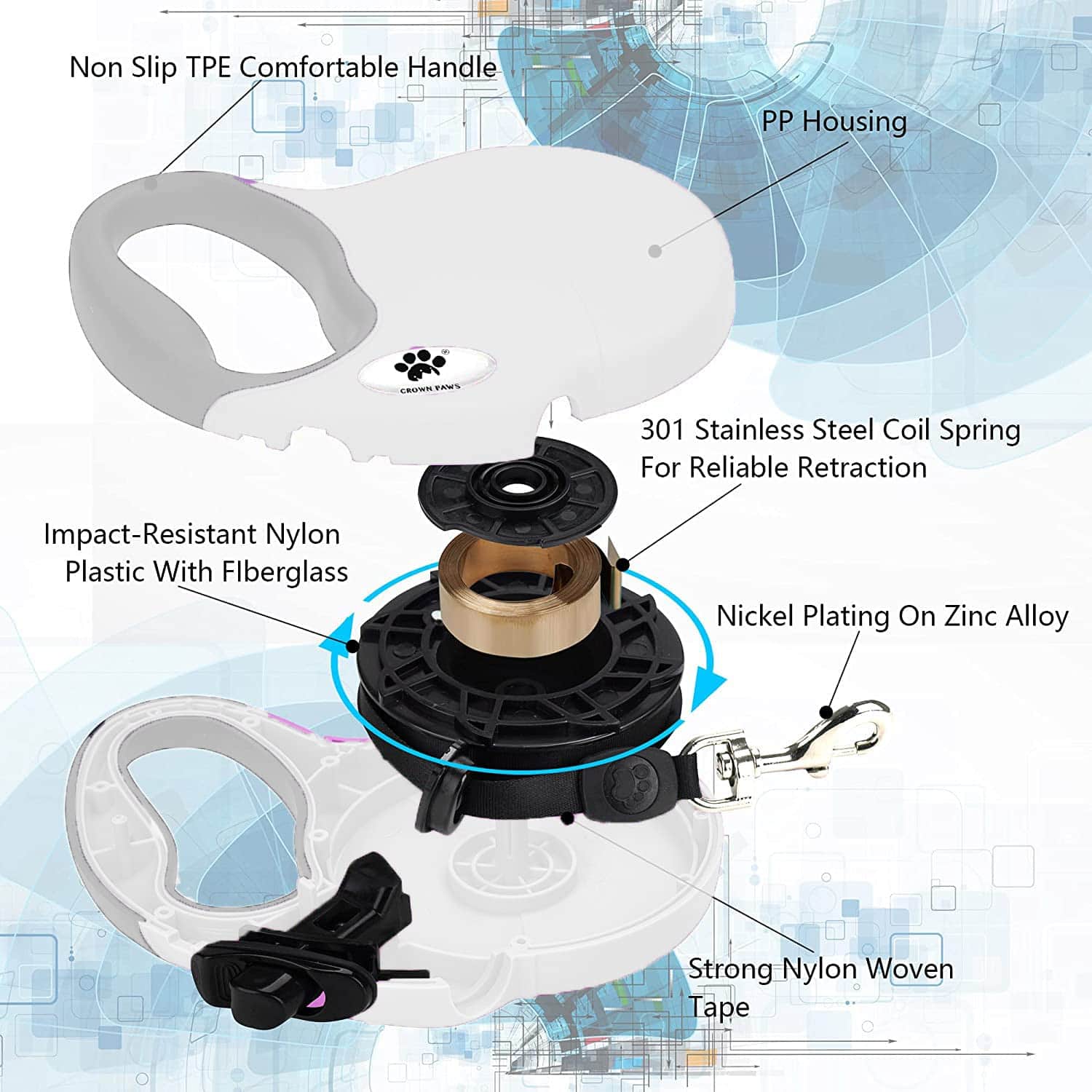 Correa para Perros Retráctil CROWN PAWS de 16 pies, Correa - Imagen 6