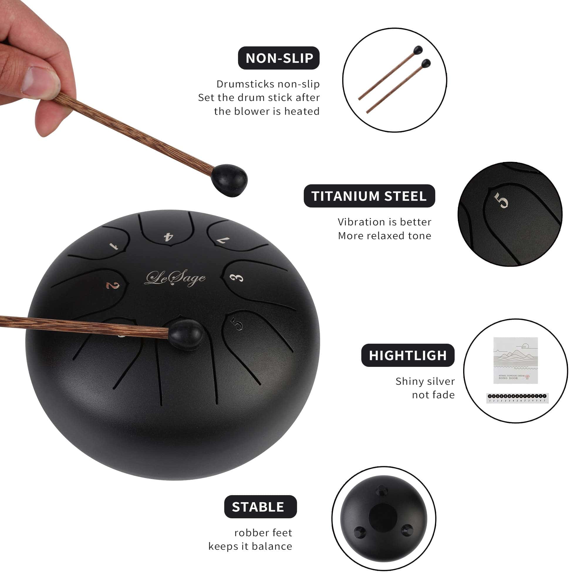 LeSage Tambor de Lengua de Acero 6 pulgadas 8 Notas - Imagen 4