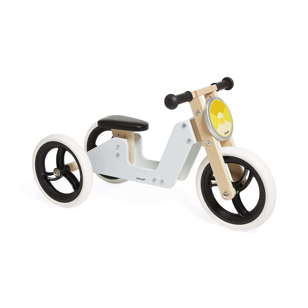 Janod - Triciclo de madera 2 en 1 escalable y bicicleta de