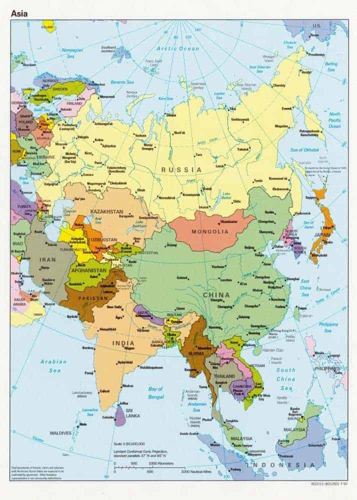 Rompecabezas de 1000 piezas del mapa de Asia de 1992 para