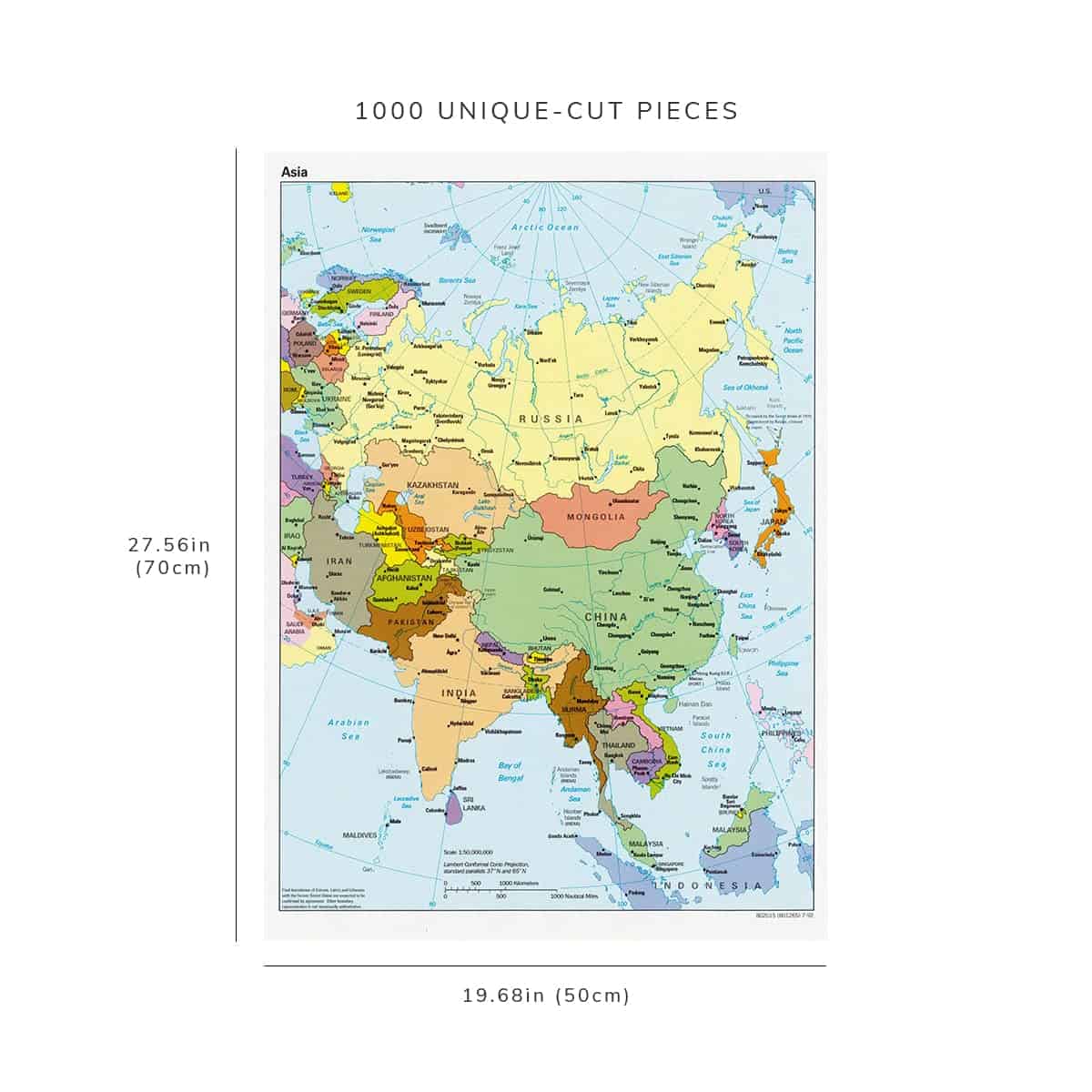 Rompecabezas de 1000 piezas del mapa de Asia de 1992 para - Imagen 4