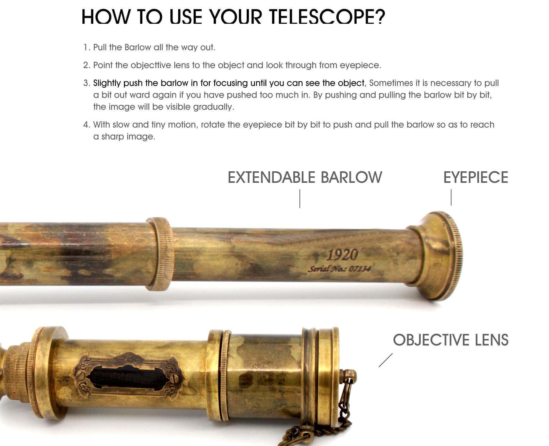 Telescopio de latón pirata, Monocular decorativo con óptica - Imagen 4