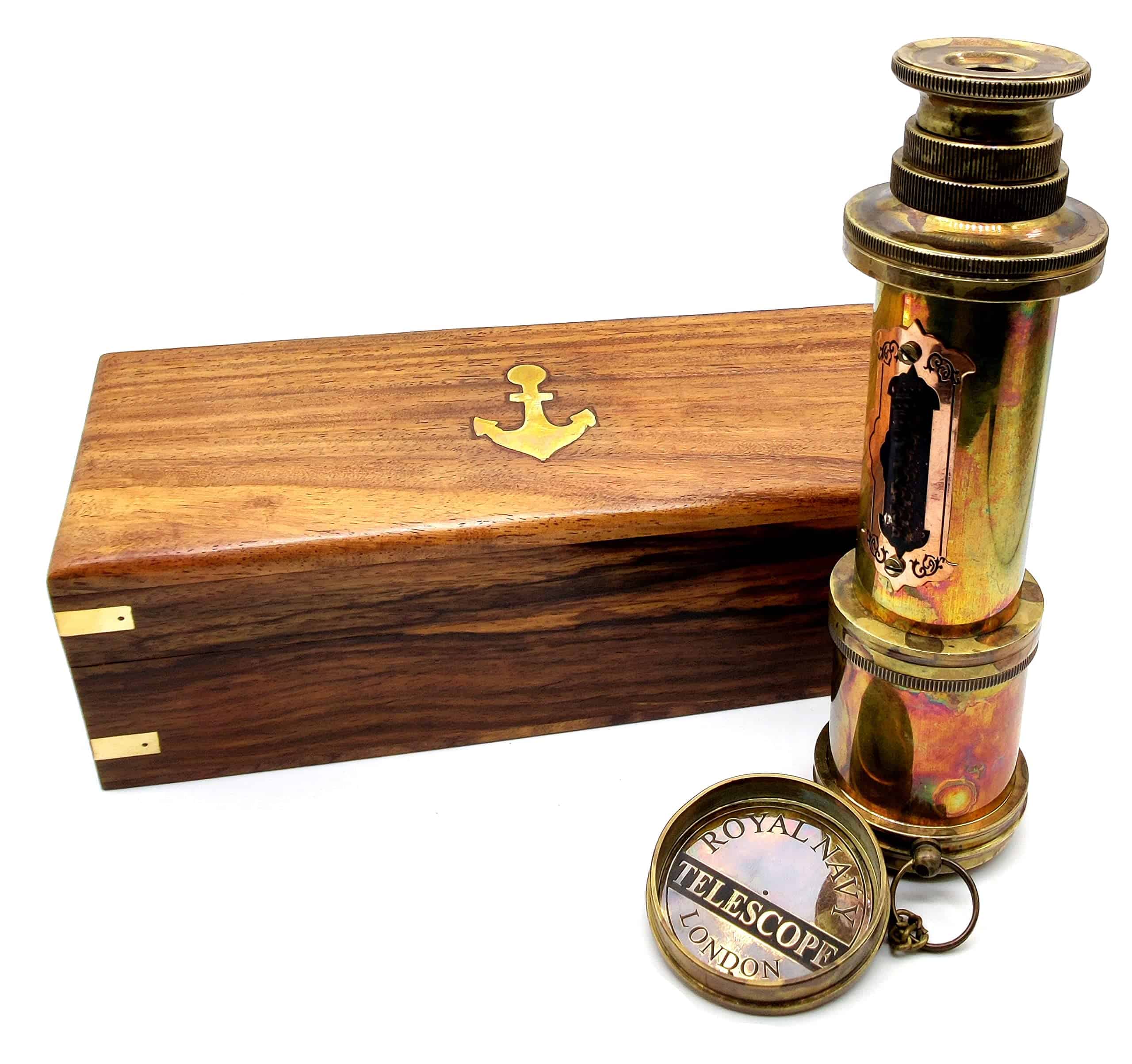 Telescopio de latón pirata, Monocular decorativo con óptica