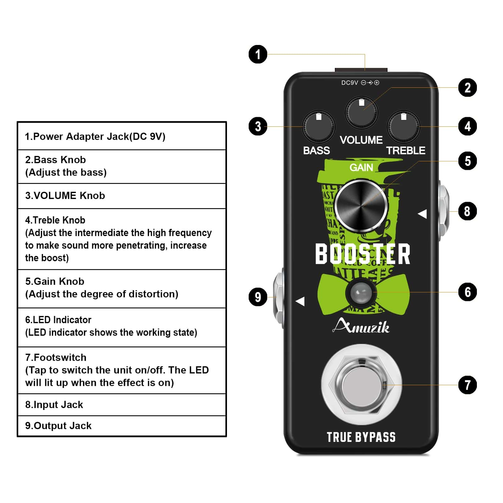 Pedal de Efecto de Guitarra Amuzik Booster Pedal Analógico - Imagen 4