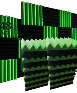 48 Paneles de Espuma Acústica Negra/Verde en Forma de Cuña