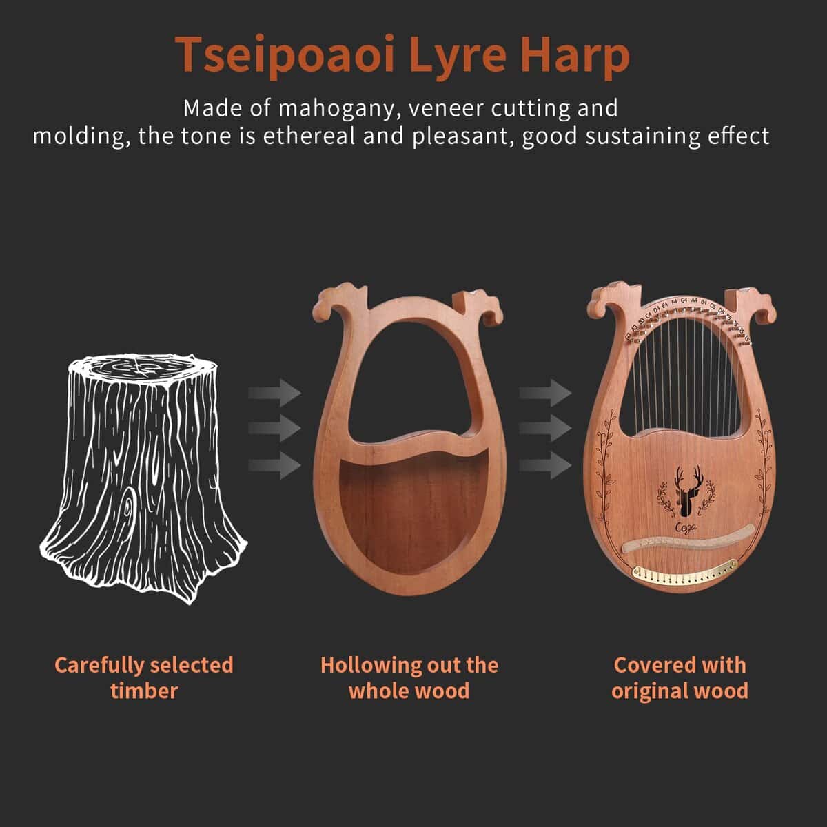 Arpa de Lira, 16 Cuerdas Arpa Acústica de Caoba con Cuerdas - Imagen 5