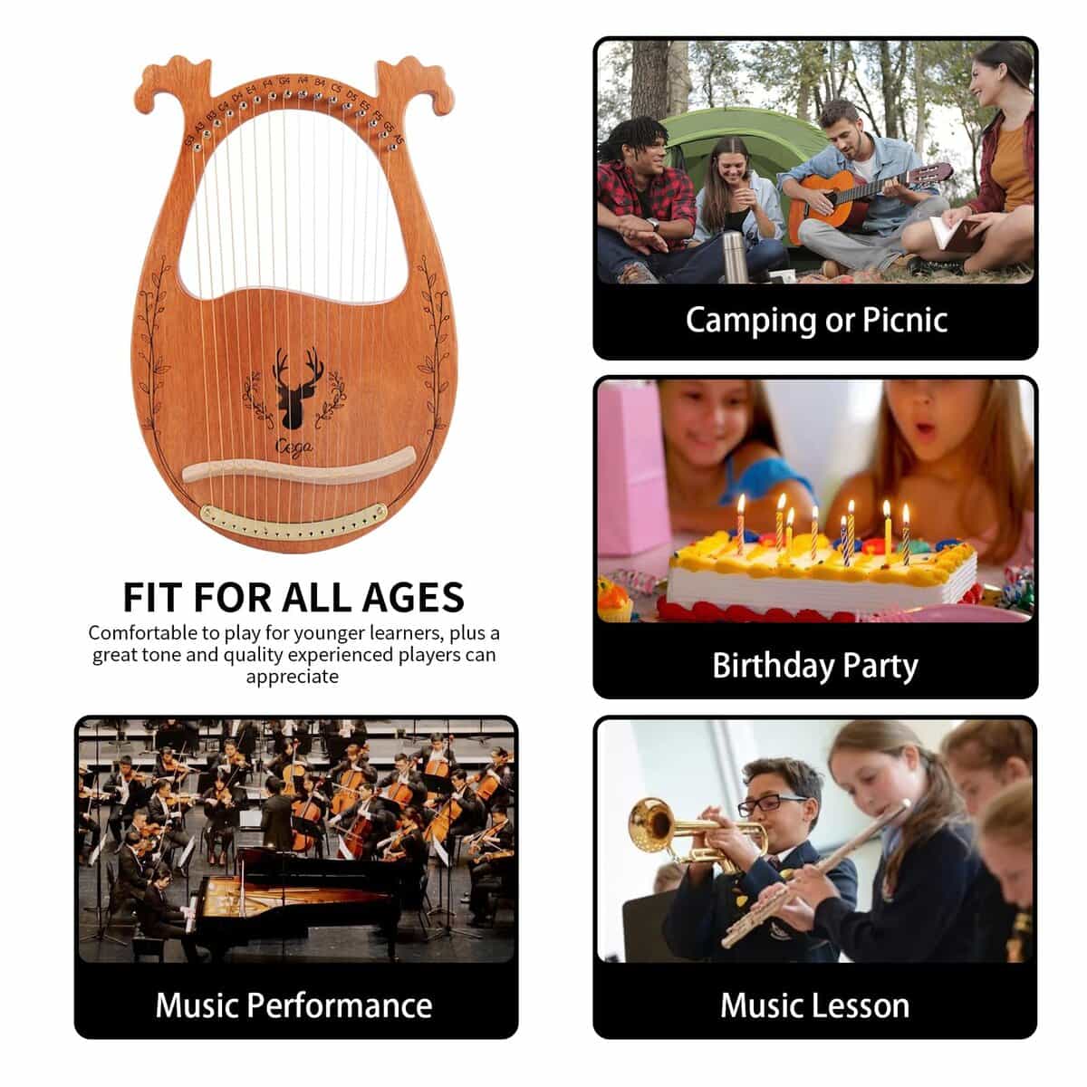 Arpa de Lira, 16 Cuerdas Arpa Acústica de Caoba con Cuerdas - Imagen 8