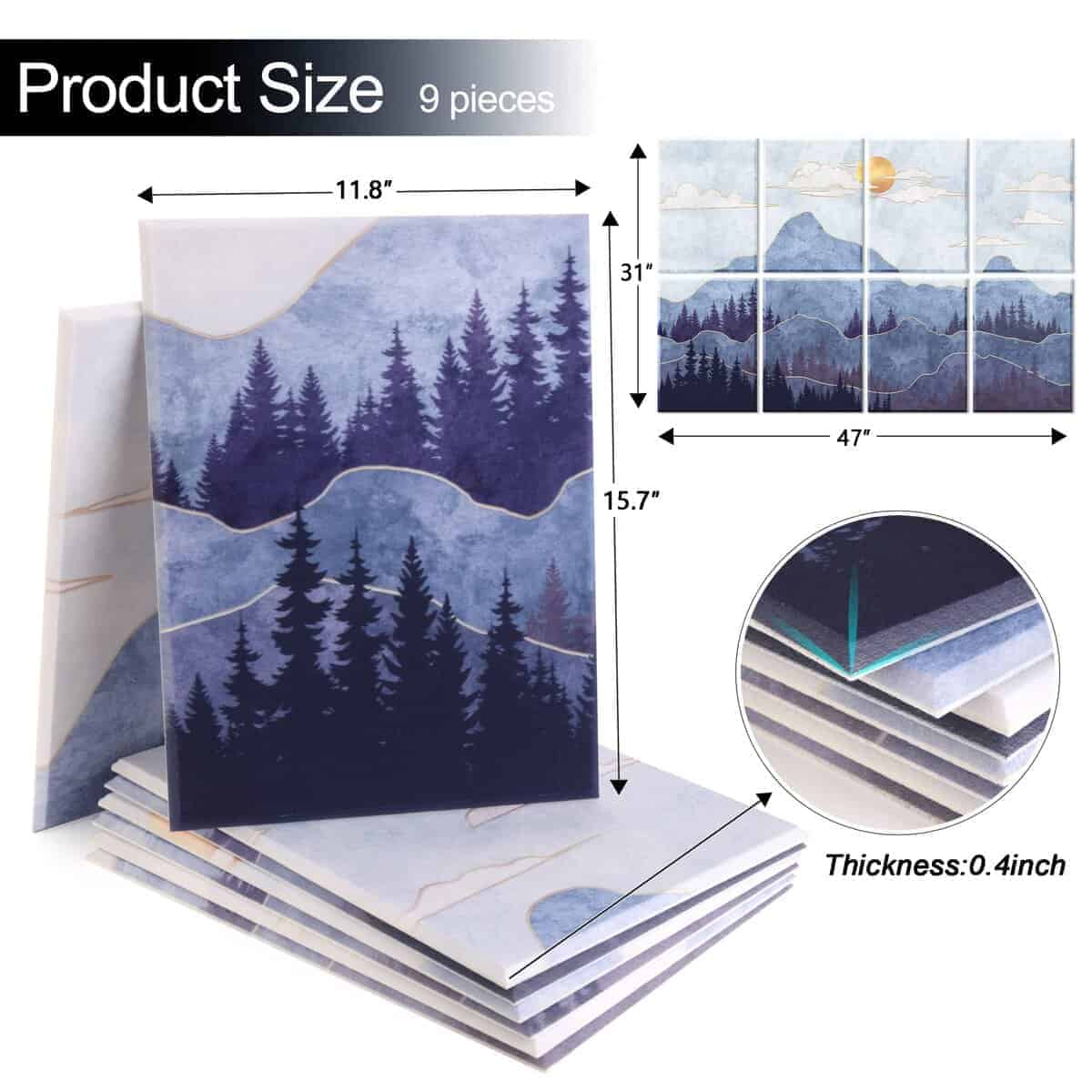 Paquete de 8 Paneles Acústicos Decorativos Ruonin.X .47"x - Imagen 4