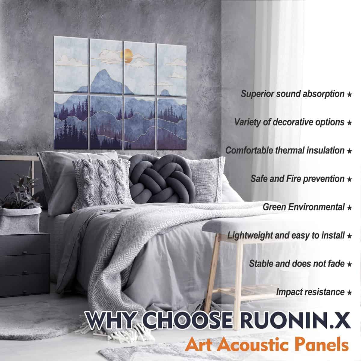 Paquete de 8 Paneles Acústicos Decorativos Ruonin.X .47"x - Imagen 7