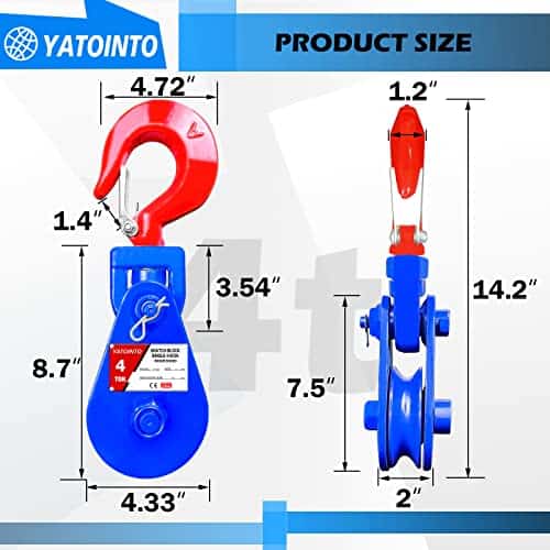 YATOINTO 4 ton Snatch Block with Hook, Polea de 4.5" - Imagen 6