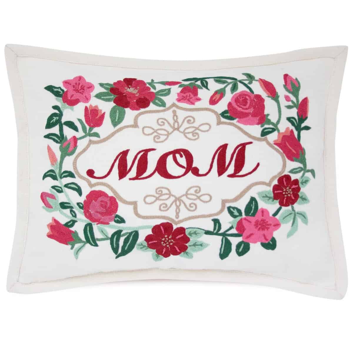 Almohada Bordada a Mano Catstudio en Rosa y Rojo con Diseño